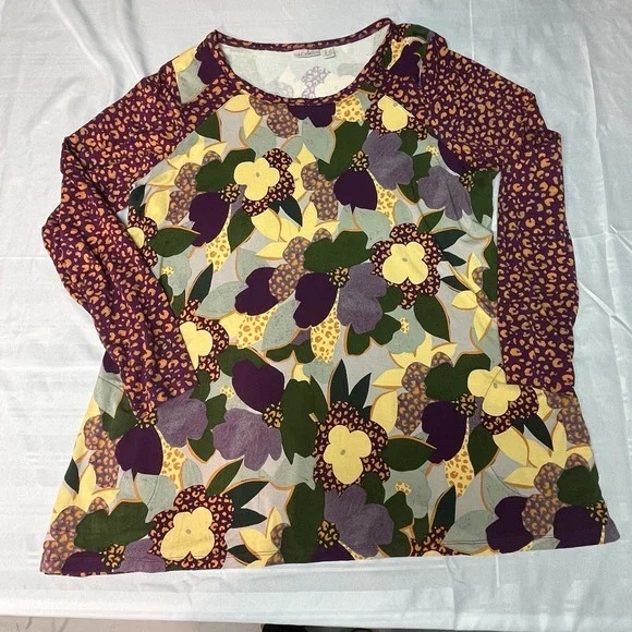 LOGO Lori Goldstein 1X Mixed Media Tunic Top Funky Flowy Bold Feminine Pockets - Picture 7 of 16